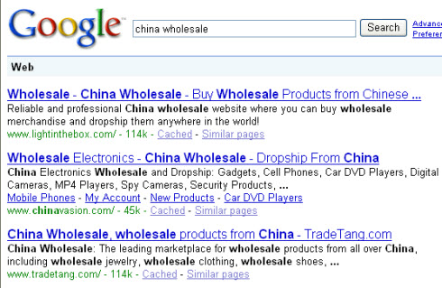 China wholesale search result