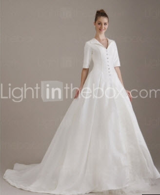 Ball Gown Lapel Taffeta Wedding Dresses
