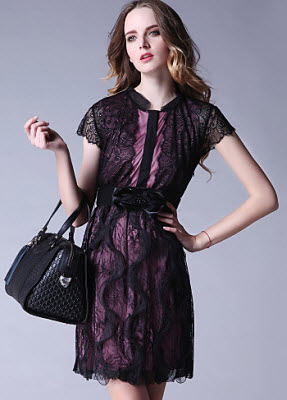 TS Lace Contrast Color Lining Dress