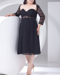 2013 Style Black Lace Cut Out Half-Sleeve Plus Size Cocktail Dress