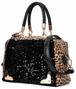 Leopard Print Sequined Embellished Distinctive Satchel Bags