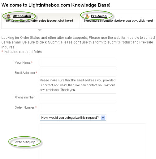 lightinthebox knowledge base pre-sale and after-sale