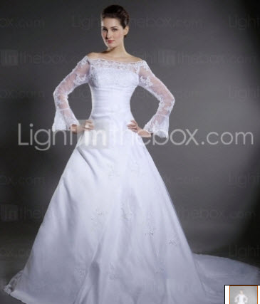 A-line Off the Shoulder Sweet Train Wedding Dresses