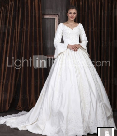 Ball Gown V-neck Satin Wedding Dresses