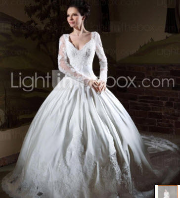 Long Sleeve Roayl Style Satin Wedding Dresses