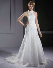 A-line High Neck Sweep Train Wedding Dresses