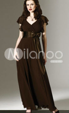 V-neck Sash Chiffon Evening Dresses