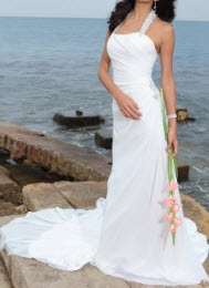 Halter Court Train White Summer Wedding Dresses
