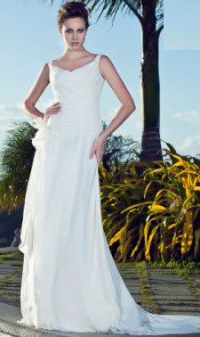 v-neck court train wedding dress