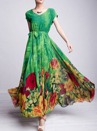 Green Jewel Neck Maxi Dress at Milanoo.com
