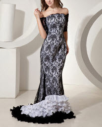 Black Off-The-Shoulder Mermaid Trumpet Lace Evening Dresses