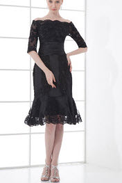 Sheath Black Organza Beading Fashion Cocktail Dresses