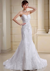 Lace Mermaid Strapless Organza Satin Wedding Dress