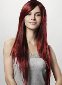 Capless Extra Long Straight Red Synthetic Wig Side Bang 