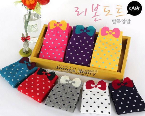 Girls Lovely Bowknot Polka Dot Print Casual Socks